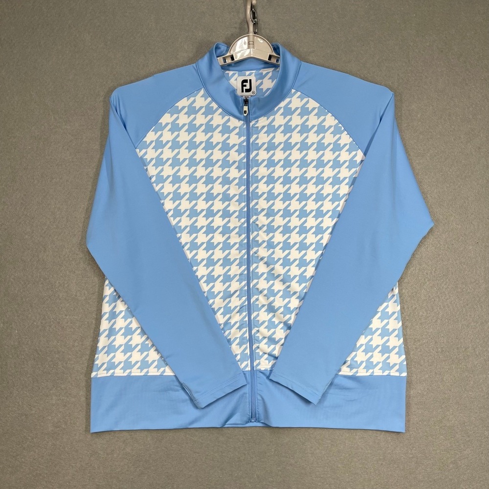 FootJoy Jacket Womens XL Blue White Houndstooth Golf Full Zip Performance